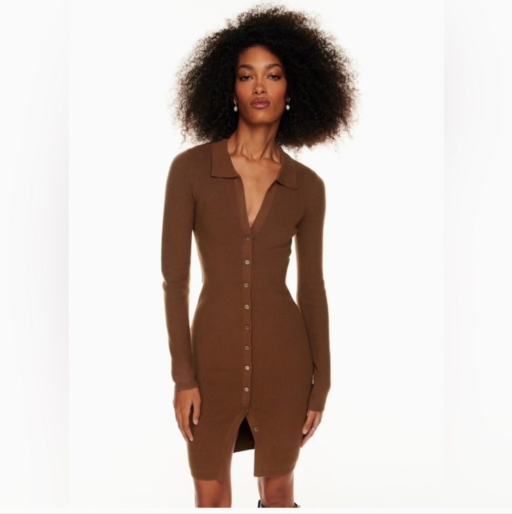 Wilfred Rich Cestnut Button-Down Collared Midi Dress